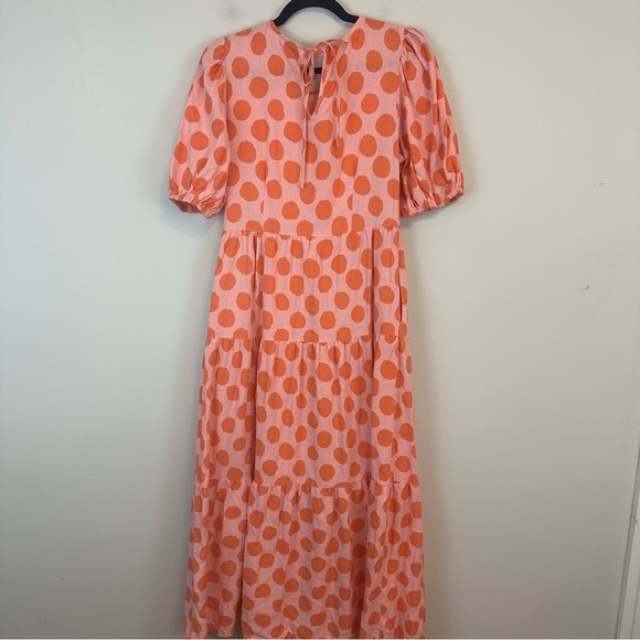 Who What Wear | Pink and Orange Polka Dot Linen Tiered Maxi Dress Size Medium - Picture 7 of 8